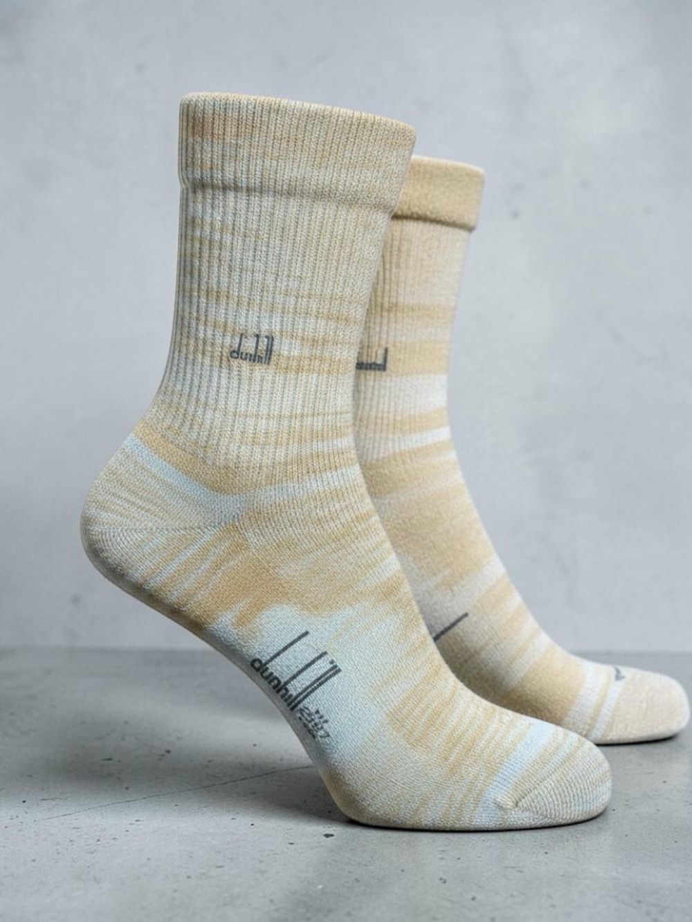 Dunhill Cream and Light Blue Ribbed Cotton Crew Socks Authentic